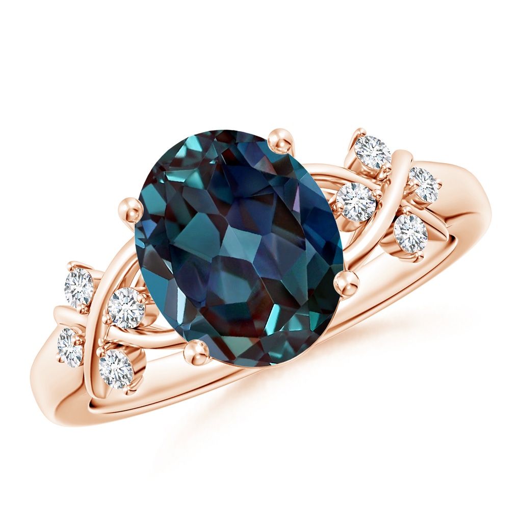 10x8mm Labgrown Solitaire Oval Lab-Grown Alexandrite Criss Cross Ring with Diamonds in Rose Gold