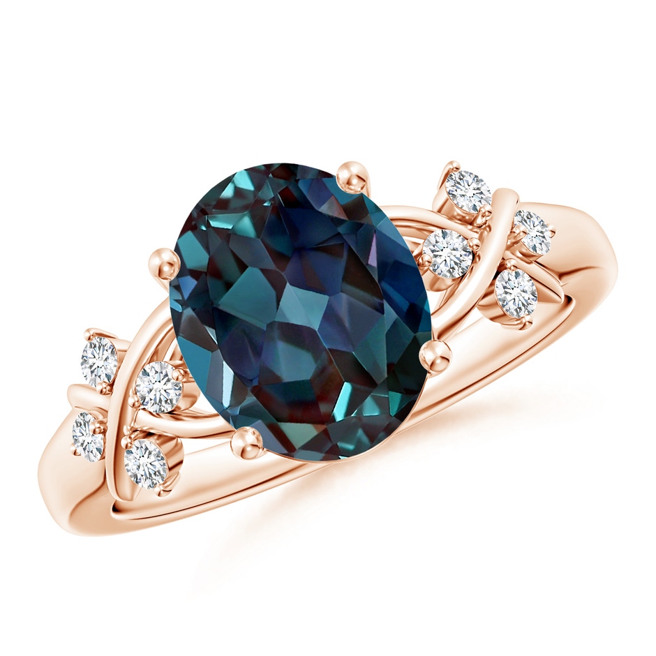 10x8mm Labgrown Solitaire Oval Lab-Grown Alexandrite Criss Cross Ring with Diamonds in Rose Gold 