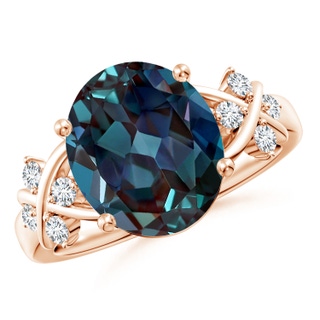 12x10mm Labgrown Solitaire Oval Lab-Grown Alexandrite Criss Cross Ring with Diamonds in 18K Rose Gold