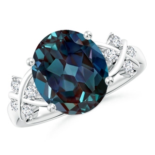 12x10mm Labgrown Solitaire Oval Lab-Grown Alexandrite Criss Cross Ring with Diamonds in P950 Platinum