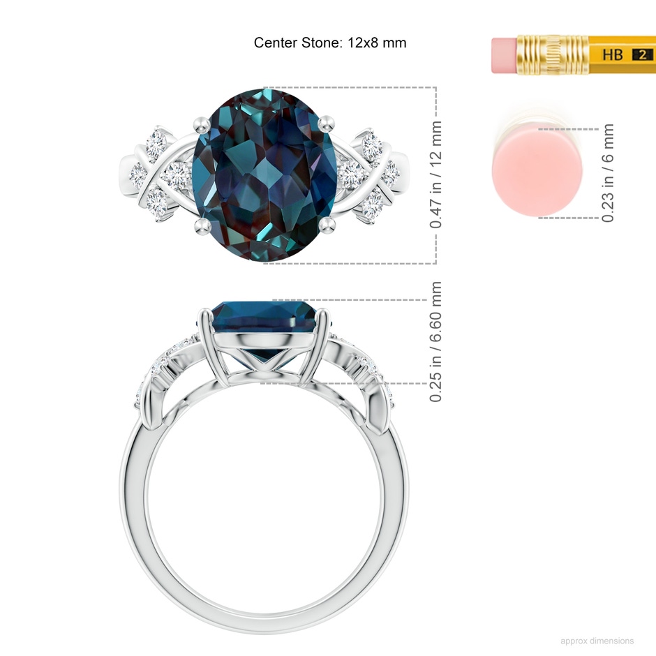 12x10mm Labgrown Solitaire Oval Lab-Grown Alexandrite Criss Cross Ring with Diamonds in P950 Platinum ruler