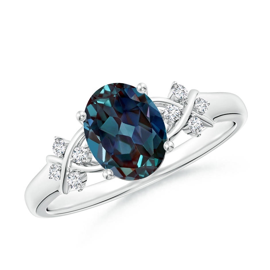 8x6mm Labgrown Solitaire Oval Lab-Grown Alexandrite Criss Cross Ring with Diamonds in P950 Platinum 