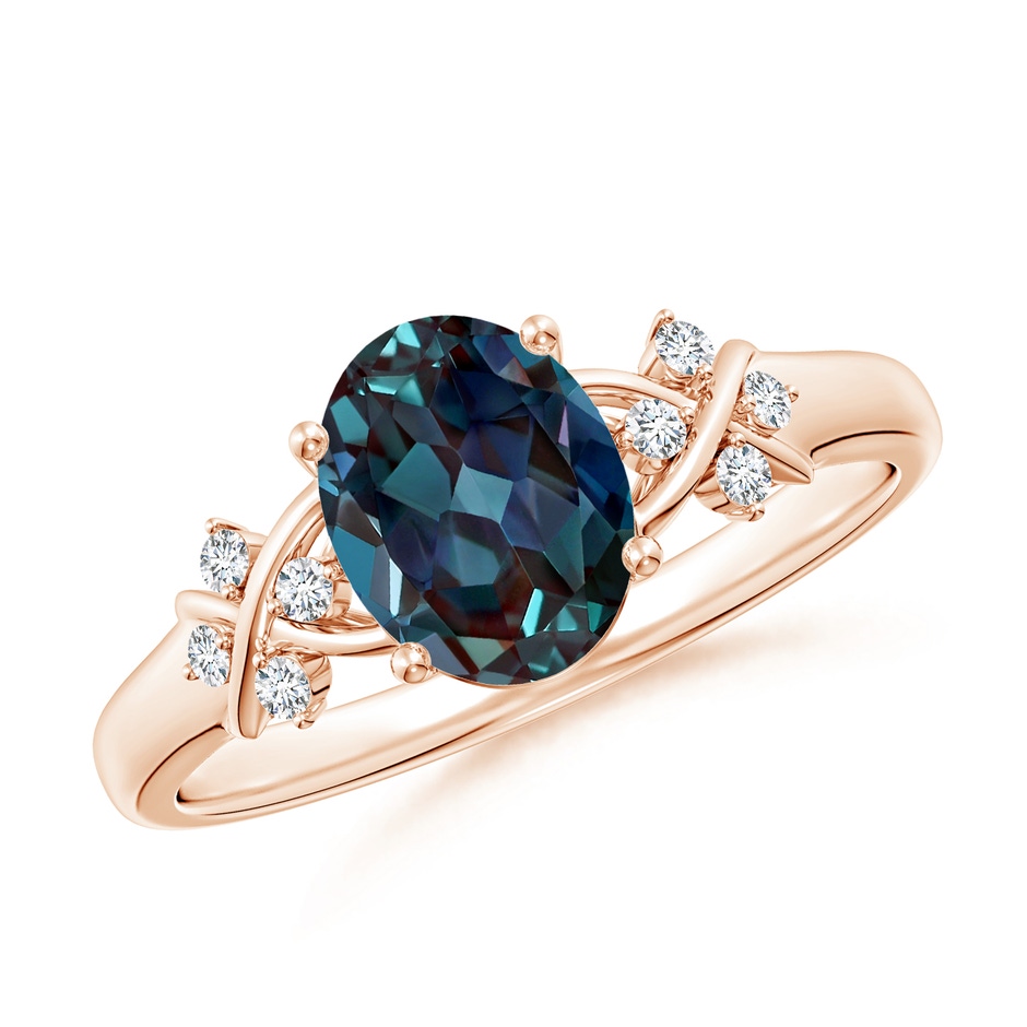 8x6mm Labgrown Solitaire Oval Lab-Grown Alexandrite Criss Cross Ring with Diamonds in Rose Gold 