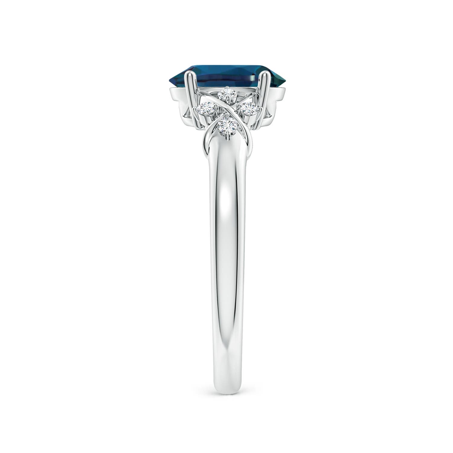8x6mm Labgrown Solitaire Oval Lab-Grown Alexandrite Criss Cross Ring with Diamonds in White Gold - side 4