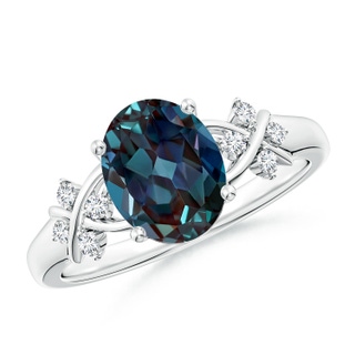 9x7mm Labgrown Solitaire Oval Lab-Grown Alexandrite Criss Cross Ring with Diamonds in P950 Platinum