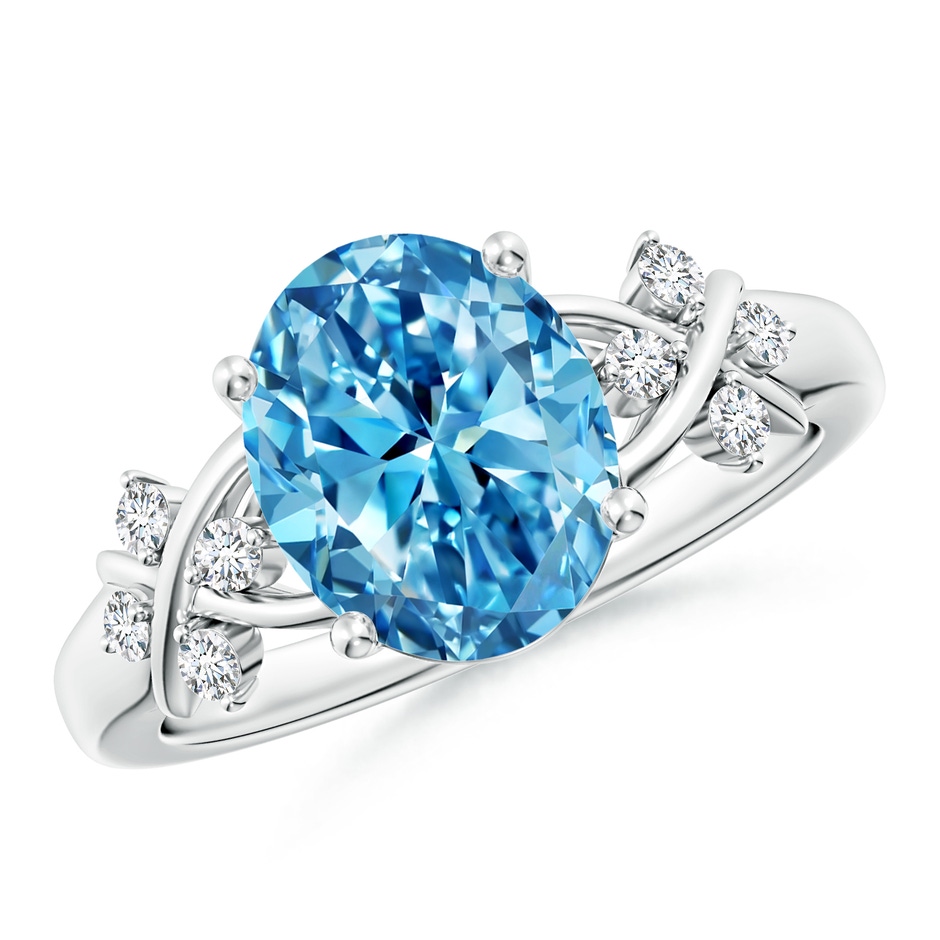10x8mm Labgrown Solitaire Oval Lab-Grown Fancy Intense Blue Diamond Criss Cross Ring in P950 Platinum 