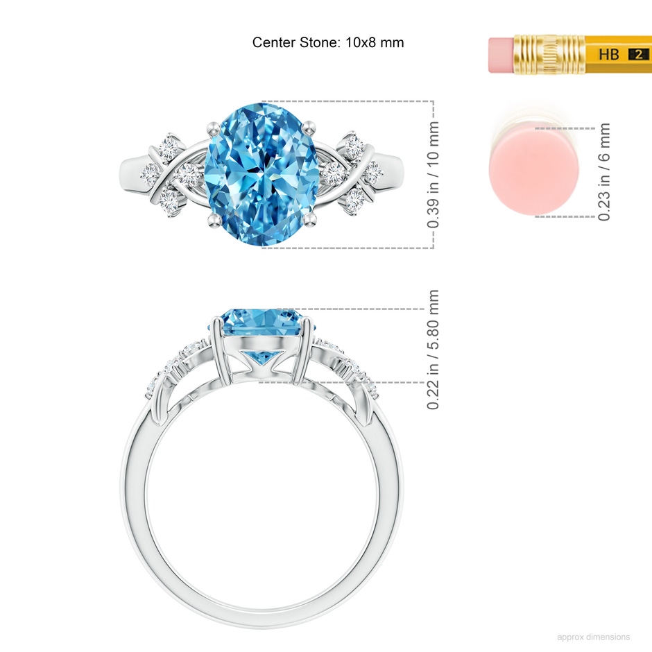10x8mm Labgrown Solitaire Oval Lab-Grown Fancy Intense Blue Diamond Criss Cross Ring in P950 Platinum ruler