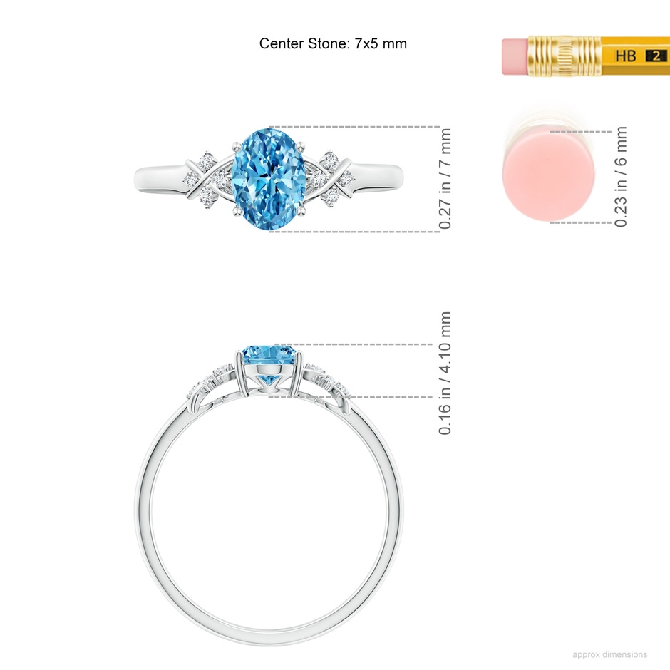 7x5mm Labgrown Solitaire Oval Lab-Grown Fancy Intense Blue Diamond Criss Cross Ring in P950 Platinum ruler