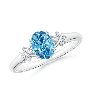 7x5mm Labgrown Solitaire Oval Lab-Grown Fancy Intense Blue Diamond Criss Cross Ring in S999 Silver