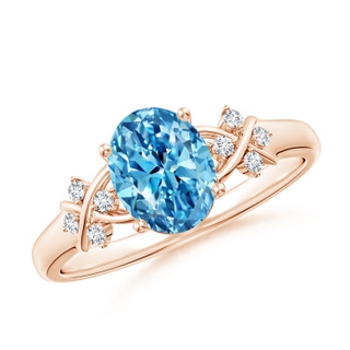 8x6mm Labgrown Solitaire Oval Lab-Grown Fancy Intense Blue Diamond Criss Cross Ring in 18K Rose Gold