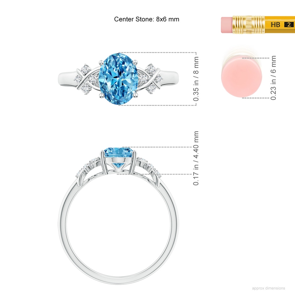 8x6mm Labgrown Solitaire Oval Lab-Grown Fancy Intense Blue Diamond Criss Cross Ring in P950 Platinum ruler