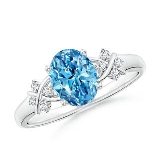 8x6mm Labgrown Solitaire Oval Lab-Grown Fancy Intense Blue Diamond Criss Cross Ring in S999 Silver