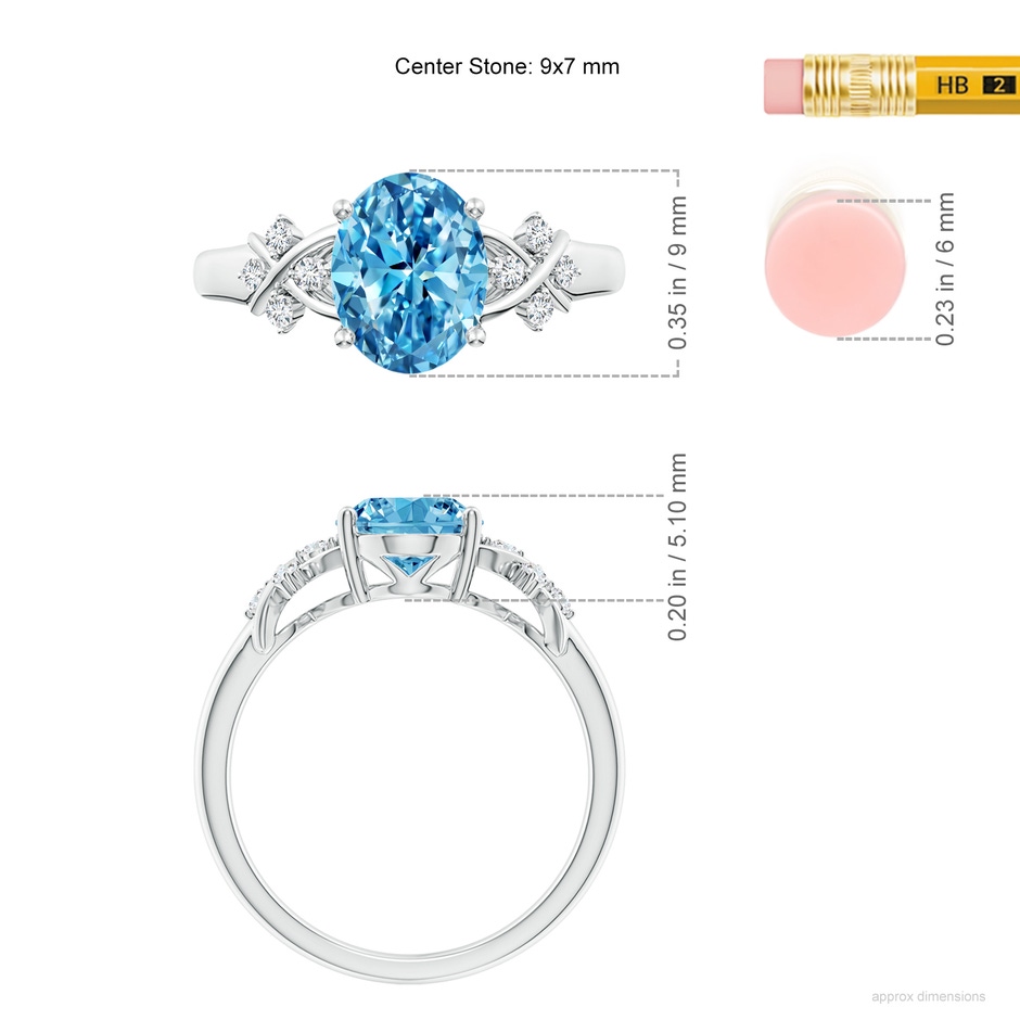 9x7mm Labgrown Solitaire Oval Lab-Grown Fancy Intense Blue Diamond Criss Cross Ring in P950 Platinum ruler