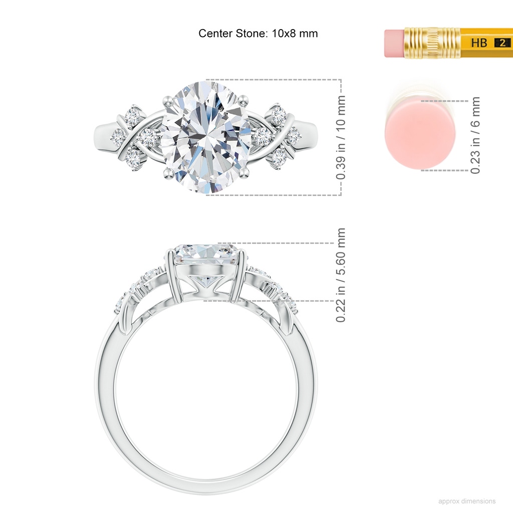 10x8mm FGVS Lab-Grown Solitaire Oval Diamond Criss Cross Ring with Diamonds in P950 Platinum ruler