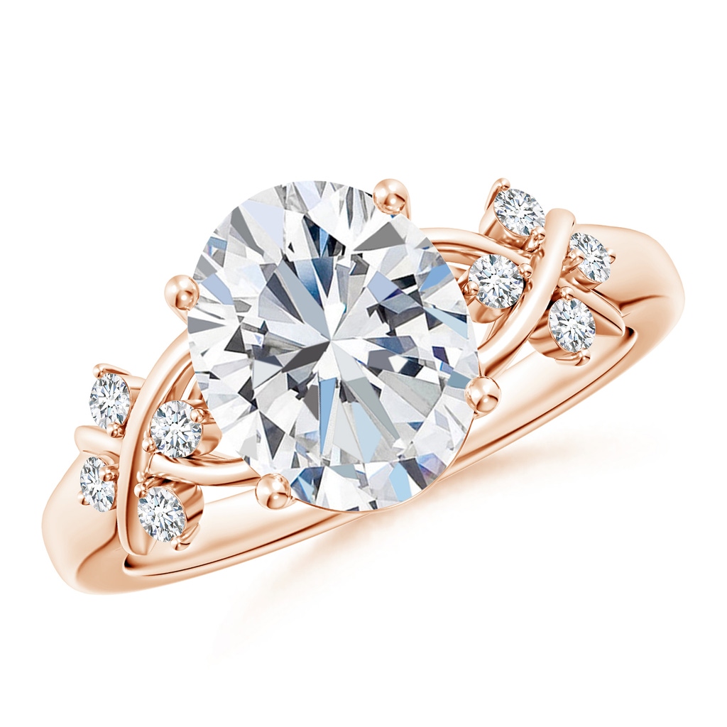 10x8mm FGVS Lab-Grown Solitaire Oval Diamond Criss Cross Ring with Diamonds in Rose Gold