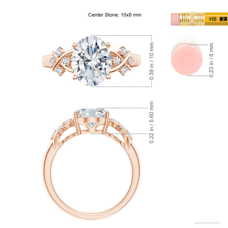 10x8mm FGVS Lab-Grown Solitaire Oval Diamond Criss Cross Ring with Diamonds in Rose Gold ruler