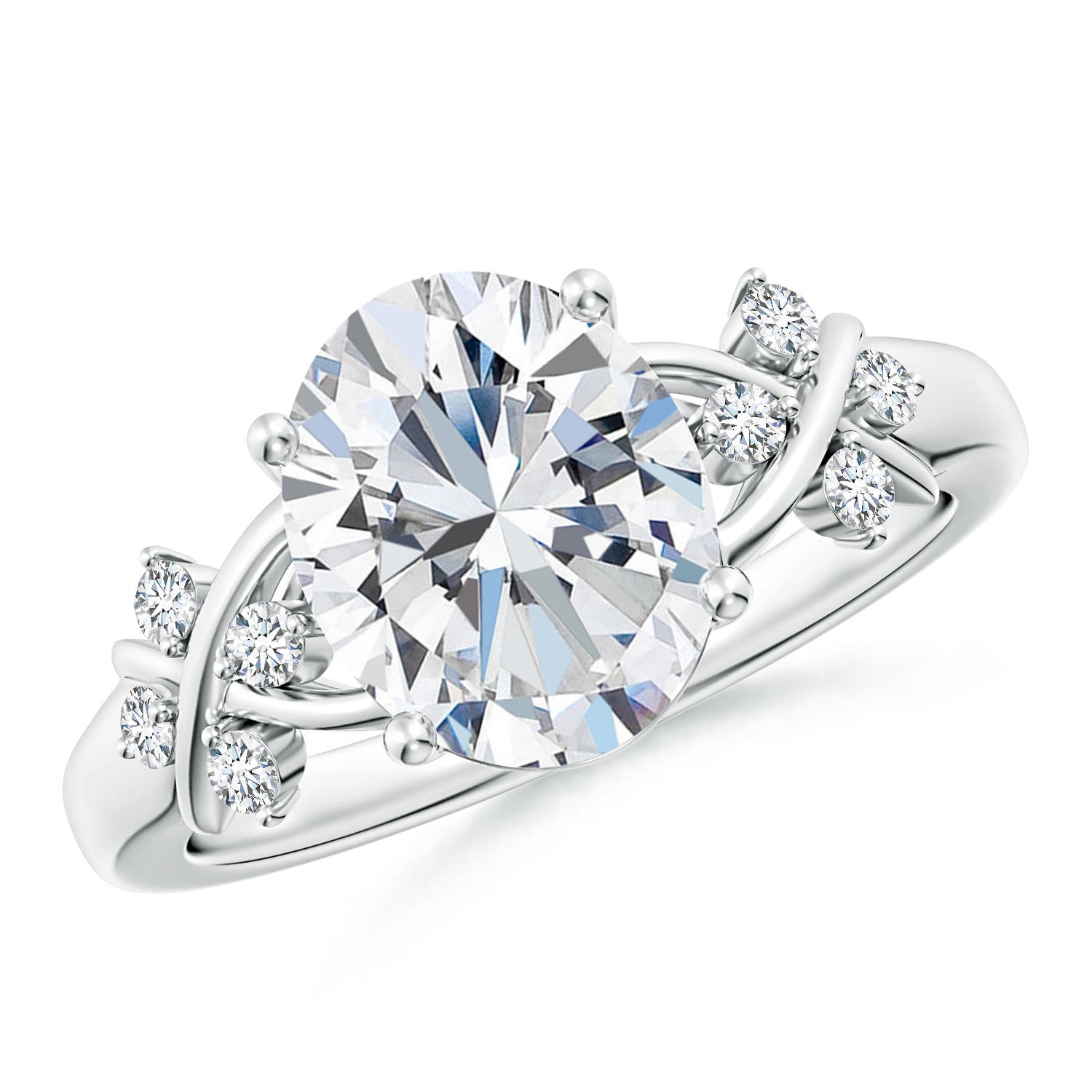 Lab-Grown Solitaire Oval Diamond Criss Cross Ring with Diamonds