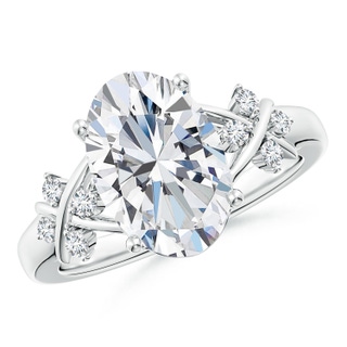 12x8mm FGVS Lab-Grown Solitaire Oval Diamond Criss Cross Ring with Diamonds in P950 Platinum
