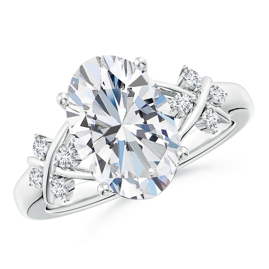 12x8mm FGVS Lab-Grown Solitaire Oval Diamond Criss Cross Ring with Diamonds in P950 Platinum 