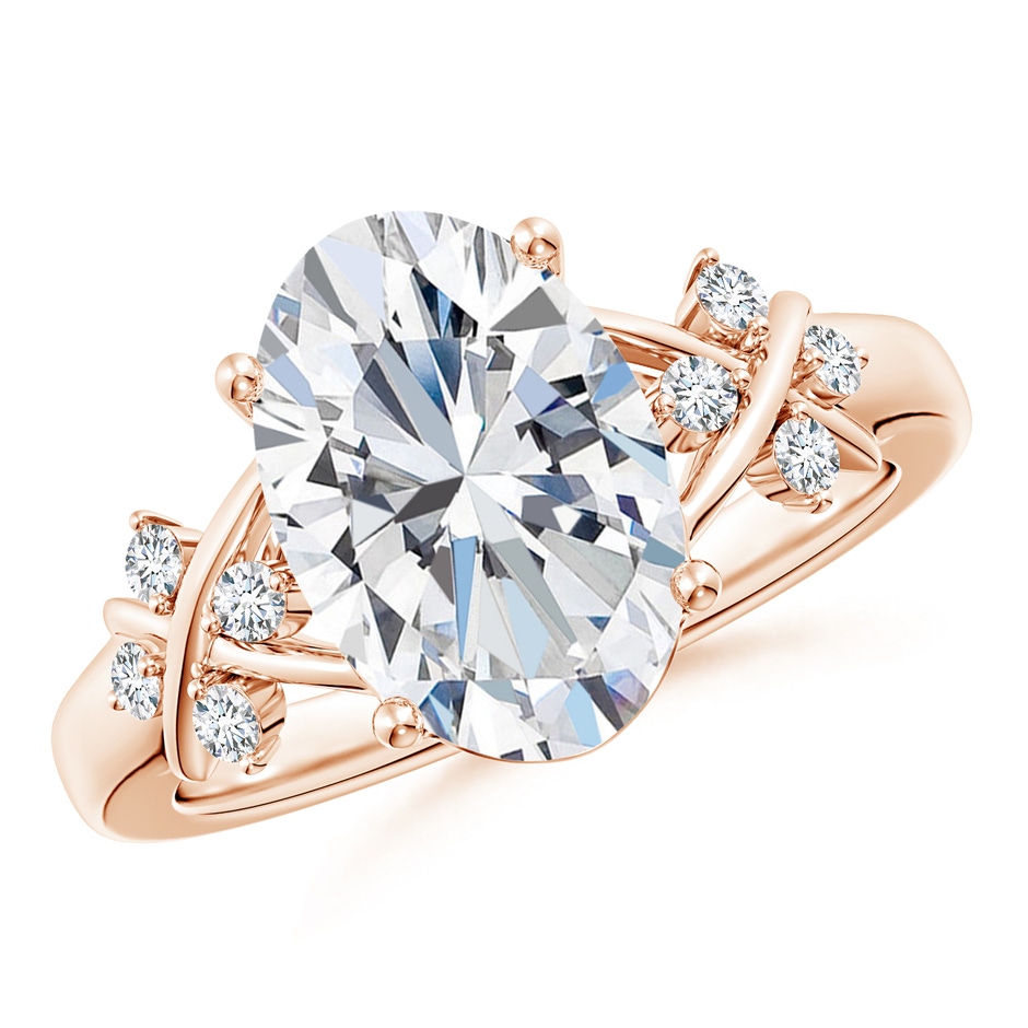 12x8mm FGVS Lab-Grown Solitaire Oval Diamond Criss Cross Ring with Diamonds in Rose Gold 