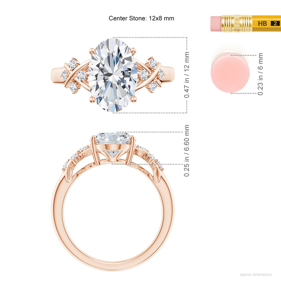 12x8mm FGVS Lab-Grown Solitaire Oval Diamond Criss Cross Ring with Diamonds in Rose Gold ruler