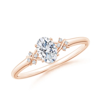 6x4mm FGVS Lab-Grown Solitaire Oval Diamond Criss Cross Ring with Diamonds in 10K Rose Gold