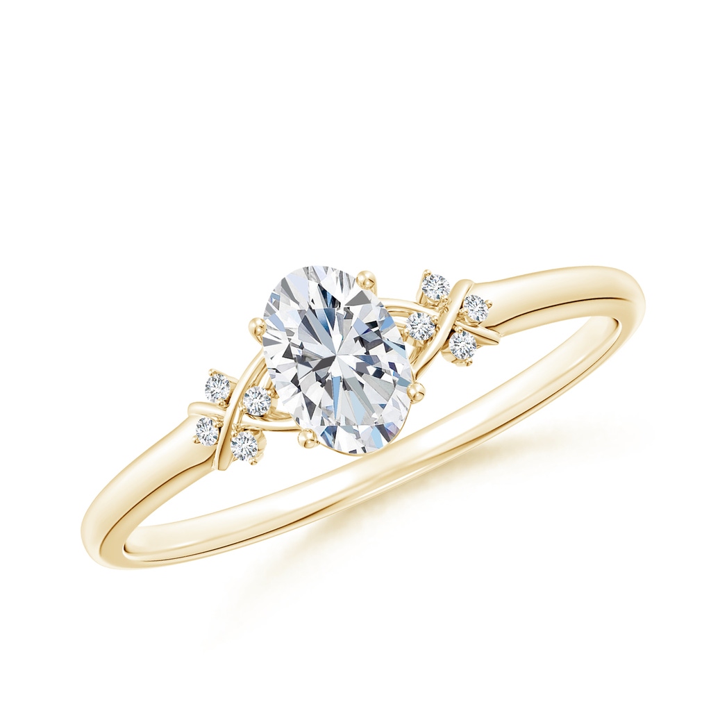 6x4mm FGVS Lab-Grown Solitaire Oval Diamond Criss Cross Ring with Diamonds in Yellow Gold