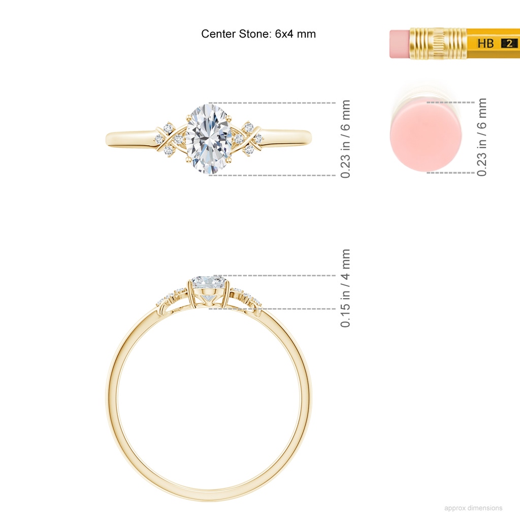 6x4mm FGVS Lab-Grown Solitaire Oval Diamond Criss Cross Ring with Diamonds in Yellow Gold ruler