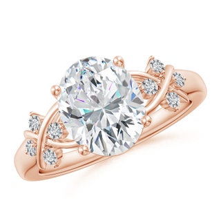 8x6mm FGVS Lab-Grown Solitaire Oval Diamond Criss Cross Ring with Diamonds in 18K Rose Gold