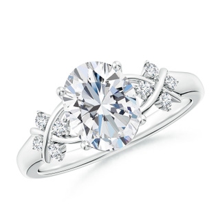 9x7mm FGVS Lab-Grown Solitaire Oval Diamond Criss Cross Ring with Diamonds in P950 Platinum