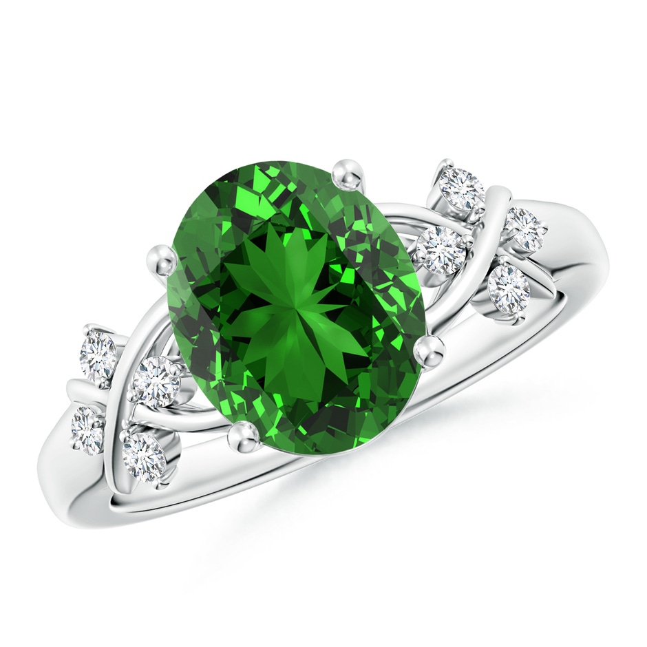 10x8mm Labgrown Lab-Grown Solitaire Oval Emerald Criss Cross Ring with Diamonds in P950 Platinum 