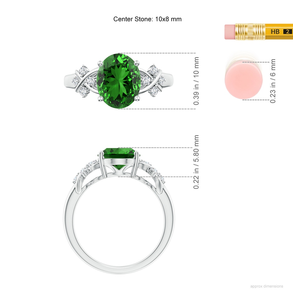 10x8mm Labgrown Lab-Grown Solitaire Oval Emerald Criss Cross Ring with Diamonds in P950 Platinum ruler