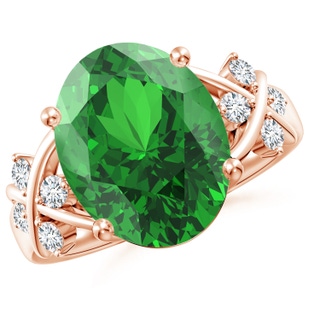 14x10mm Labgrown Lab-Grown Solitaire Oval Emerald Criss Cross Ring with Diamonds in 18K Rose Gold