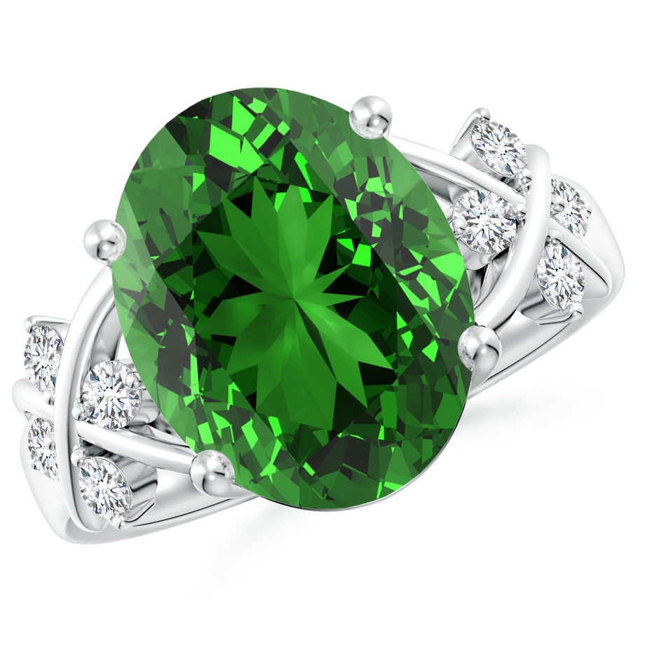 14x10mm Labgrown Lab-Grown Solitaire Oval Emerald Criss Cross Ring with Diamonds in P950 Platinum 