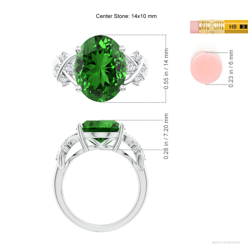 14x10mm Labgrown Lab-Grown Solitaire Oval Emerald Criss Cross Ring with Diamonds in P950 Platinum ruler