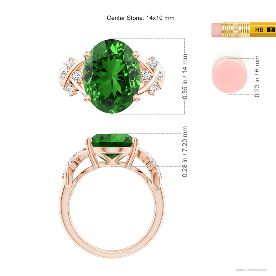 14x10mm Labgrown Lab-Grown Solitaire Oval Emerald Criss Cross Ring with Diamonds in Rose Gold ruler