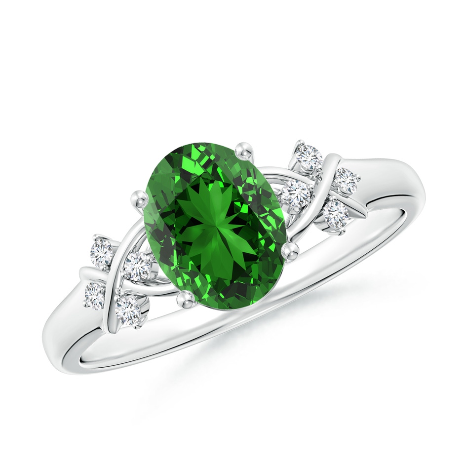 8x6mm Labgrown Lab-Grown Solitaire Oval Emerald Criss Cross Ring with Diamonds in P950 Platinum 