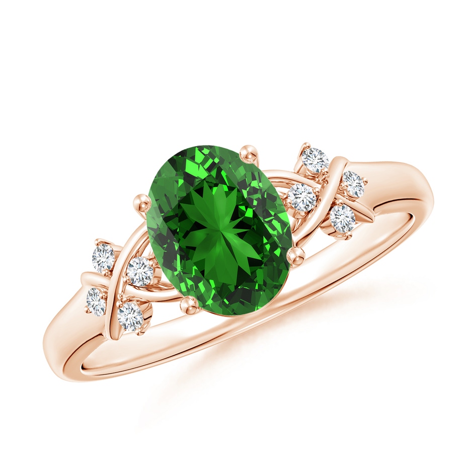 8x6mm Labgrown Lab-Grown Solitaire Oval Emerald Criss Cross Ring with Diamonds in Rose Gold 
