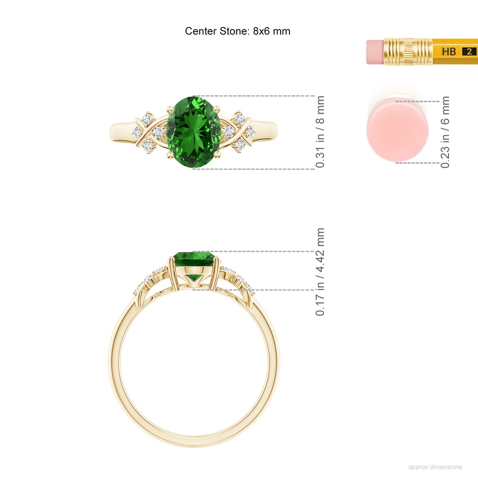 8x6mm Labgrown Lab-Grown Solitaire Oval Emerald Criss Cross Ring with Diamonds in Yellow Gold ruler