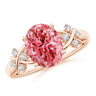 10x8mm Labgrown Solitaire Oval Lab-Grown Fancy Intense Pink Diamond Criss Cross Ring in 10K Rose Gold