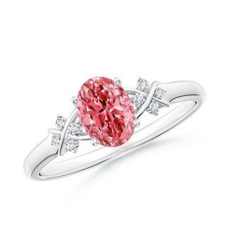 7x5mm Labgrown Solitaire Oval Lab-Grown Fancy Intense Pink Diamond Criss Cross Ring in P950 Platinum