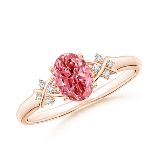 7x5mm Labgrown Solitaire Oval Lab-Grown Fancy Intense Pink Diamond Criss Cross Ring in Rose Gold