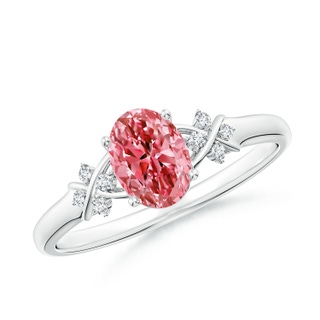 7x5mm Labgrown Solitaire Oval Lab-Grown Fancy Intense Pink Diamond Criss Cross Ring in S999 Silver