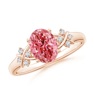 8x6mm Labgrown Solitaire Oval Lab-Grown Fancy Intense Pink Diamond Criss Cross Ring in Rose Gold