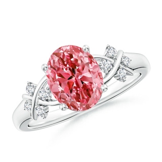 9x7mm Labgrown Solitaire Oval Lab-Grown Fancy Intense Pink Diamond Criss Cross Ring in S999 Silver