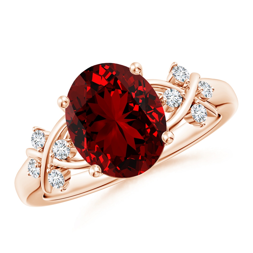 10x8mm Labgrown Lab-Grown Solitaire Oval Ruby Criss Cross Ring with Lab Diamonds in Rose Gold