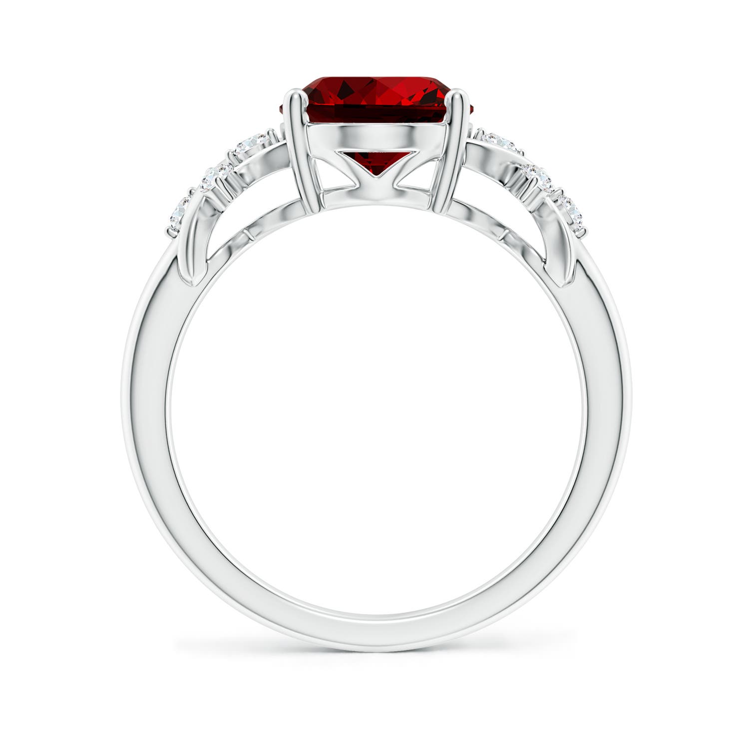 10x8mm Labgrown Lab-Grown Solitaire Oval Ruby Criss Cross Ring with Lab Diamonds in White Gold