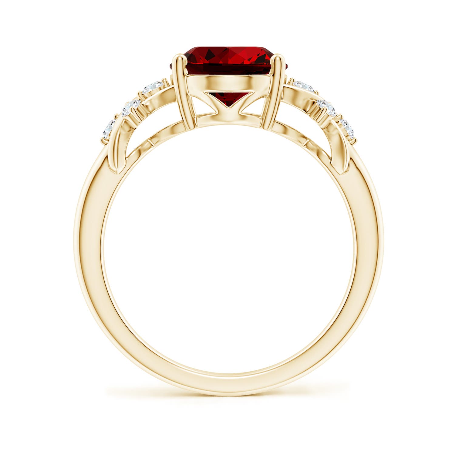 10x8mm Labgrown Lab-Grown Solitaire Oval Ruby Criss Cross Ring with Lab Diamonds in Yellow Gold