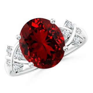 12x10mm Labgrown Lab-Grown Solitaire Oval Ruby Criss Cross Ring with Lab Diamonds in P950 Platinum