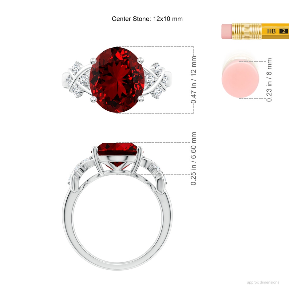 12x10mm Labgrown Lab-Grown Solitaire Oval Ruby Criss Cross Ring with Lab Diamonds in P950 Platinum ruler
